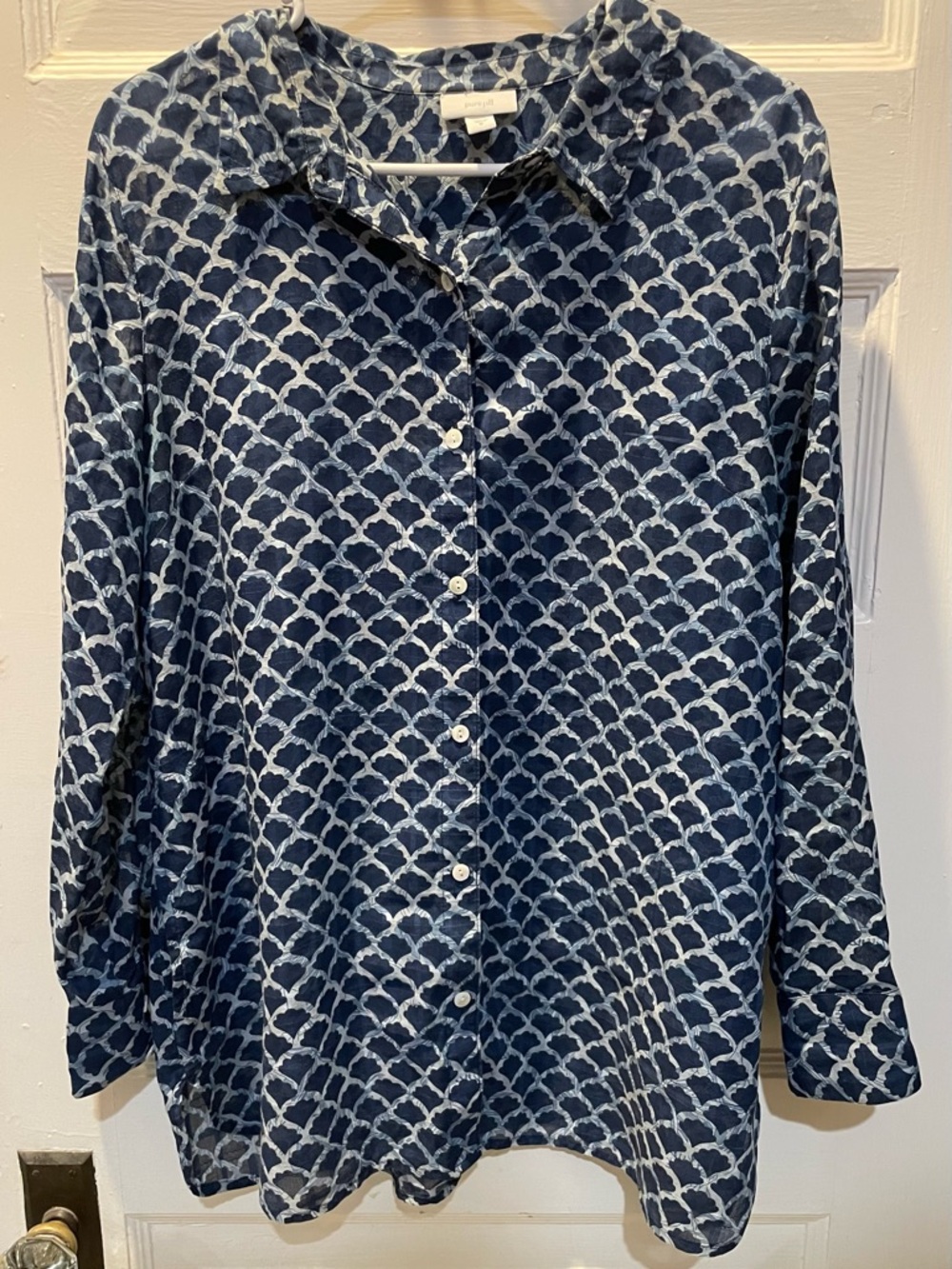 J Jill Pure Jill Women's Navy Nautical Patterned Button-Up Shirt